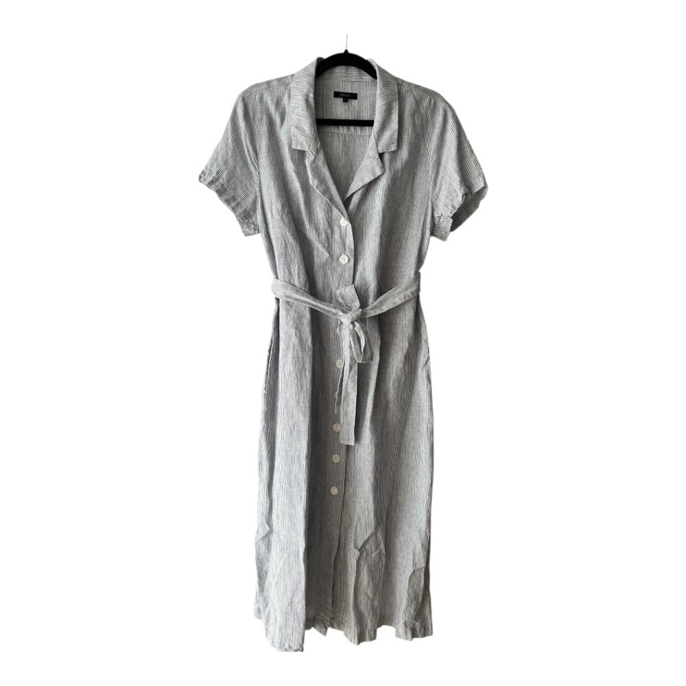 Quince Linen Striped Midi Dress with Belt Size Large